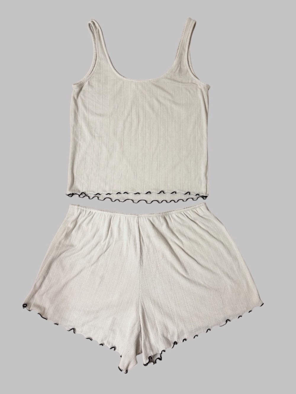 Abercrombie & Fitch A&F Lounge Collection Ribbed Cream Pajama Set - Picture 3 of 6